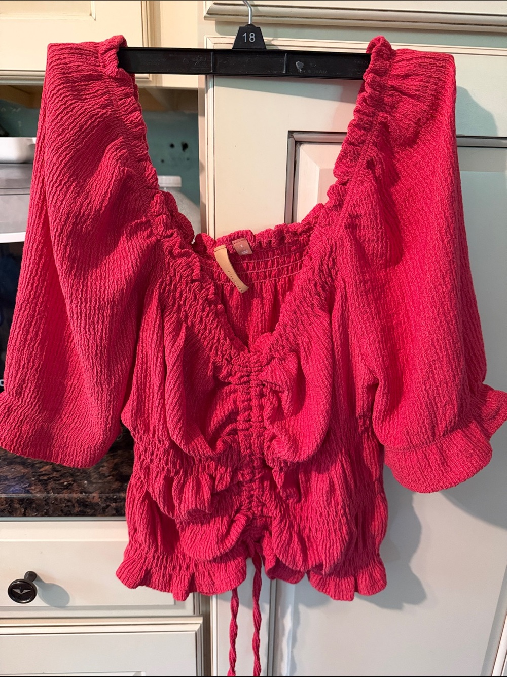 Pilcro Fuchsia Ruched Smocked Peasant Blouse